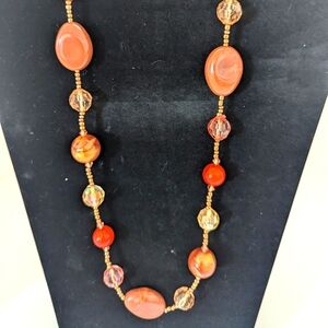 Body Central Red, Orange and Gold Toned Beaded Necklace